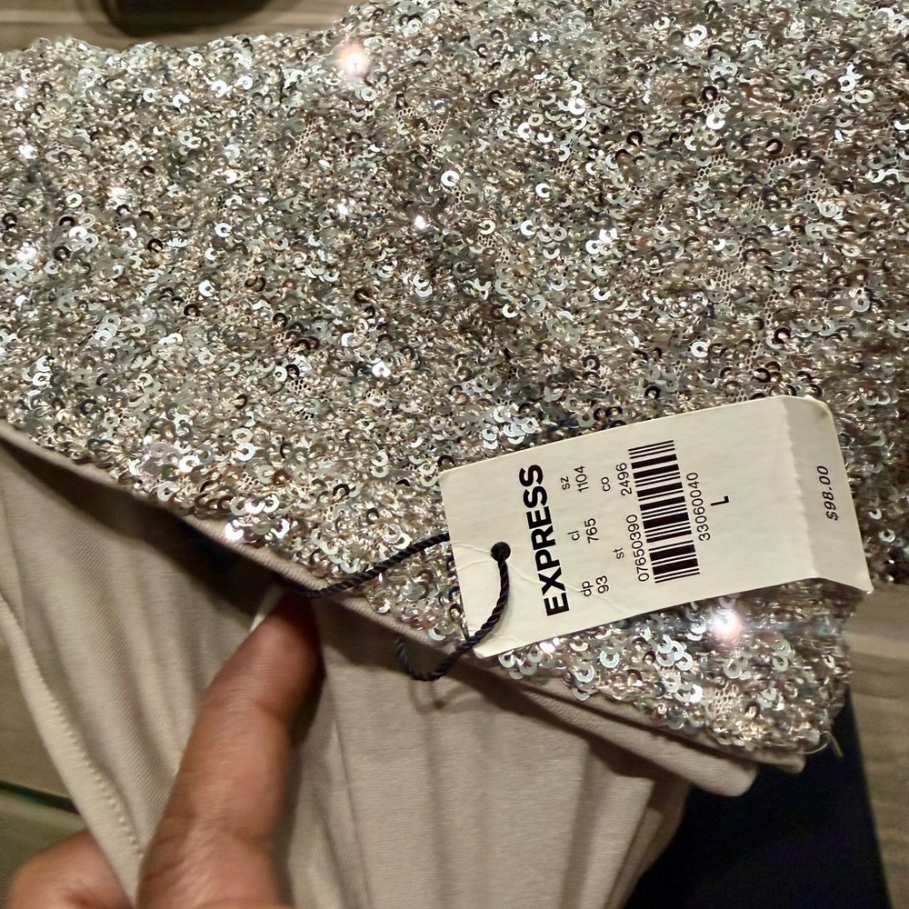 Express Silver Strapless Sequin Dress - Picture 4 of 6